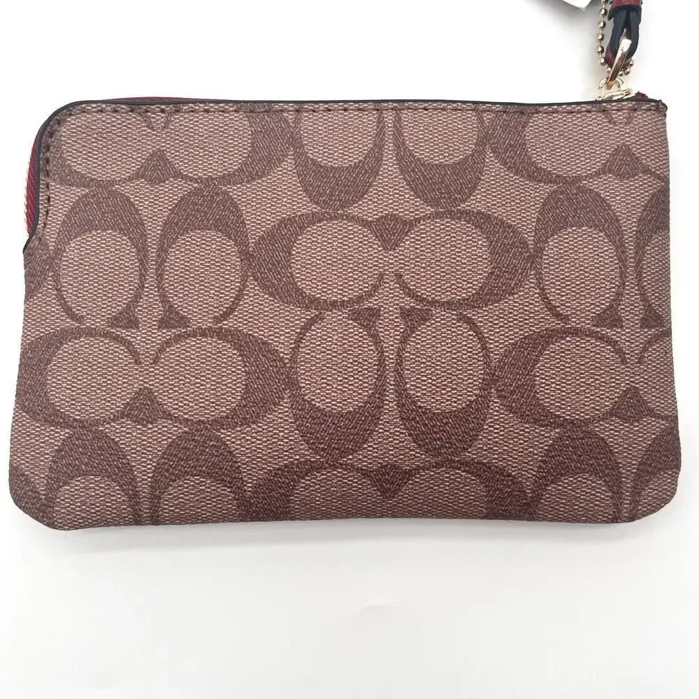 COACH NWT Signature Leather Strawberry Corner Zip Wristlet